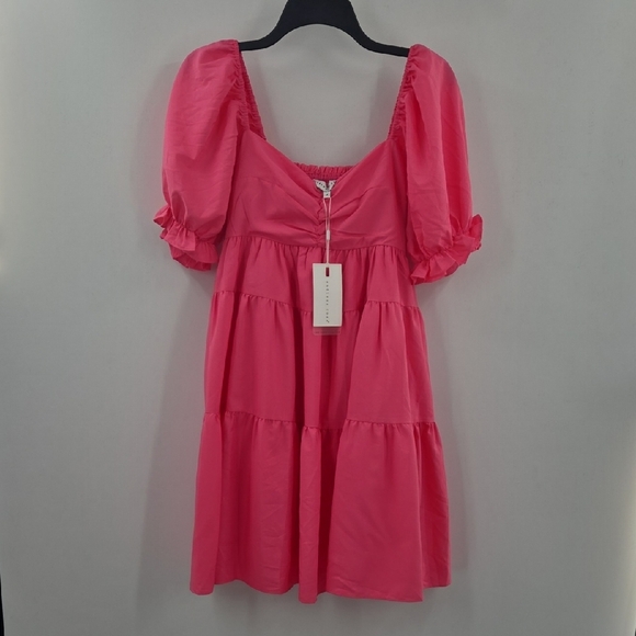 Endless Rose Bright Pink Puff Sleeve Mini Dress - Picture 1 of 16